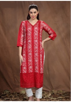 Red  Chicken Designer  Kurti